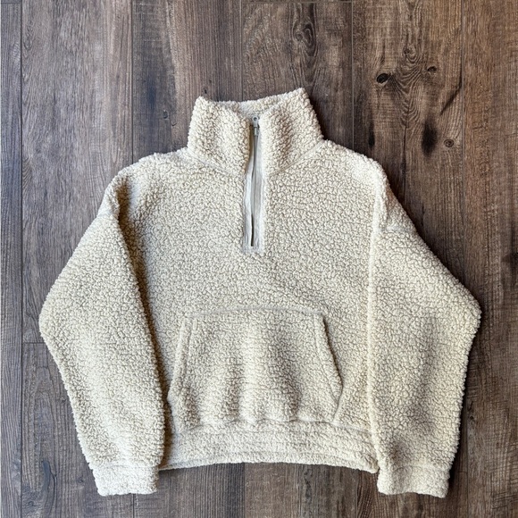 Aerie Offline Sherpa Cropped Quarter Zip Soft Oat Women's Size M - Picture 1 of 10